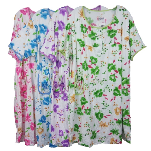 Cotton Nightgown with Short Sleeves - KL