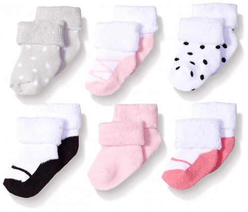 Luvable Friends Baby Girl Socks Set, Light Pink White, 0-6 Months