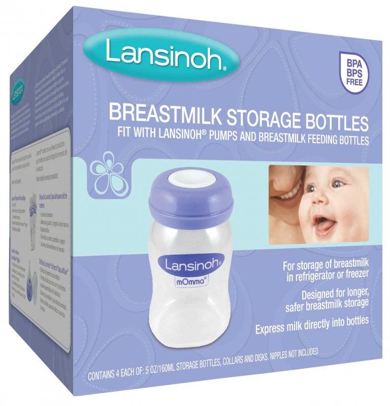 Lansinoh Breastmilk Storage Breast Pump Bottles, 4 Count