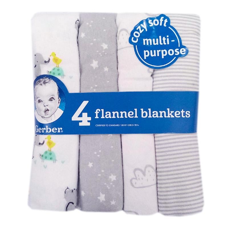 Gerber 4 Pack Neutral Baby Flannel Receiving Blankets