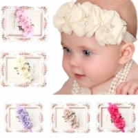 Baby Girls Headbands - Three Flowers with Rhinestones