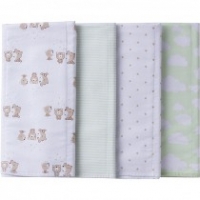 Gerber Neutral 4-pack Flannel Blankets - Green Bear