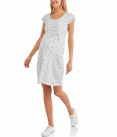 Maternity Short Sleeve Scoop Neck Polka Dot Dress with Drawstring Waist