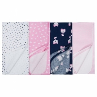 Gerber 4-Pack Girls Fox Flannel Receiving Blankets