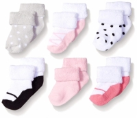Luvable Friends Newborn Baby Socks 6 Pack 