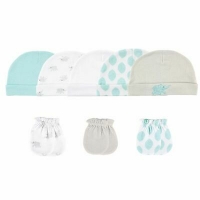 Luvable Friends Girl Cap and Scratch Mittens, 8-Piece Set, Teal and Gray Elephant