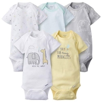 Gerber 5-Pack Neutral Elephant Onesies Brand Short Sleeve Bodysuits