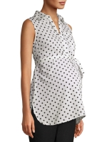Maternity Sleeveless Button Front Tunic Top with Tie