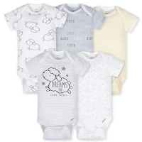 Gerber 5-Pack Neutral Lamb Onesies Brand Short Sleeve Bodysuits