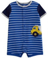 CARTER'S Baby Boys Striped Construction Truck Cotton Romper