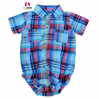 Plaid Short  Sleeve Button Down Baby Romper 