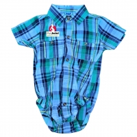 Plaid Short  Sleeve Button Down Baby Romper 