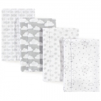 Hudson Baby Flannel Burp Cloth, 4-Pack, Gray Clouds