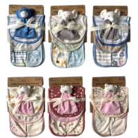 2 Bibs, 2 Burp Cloths & Plush Toy Gift Set