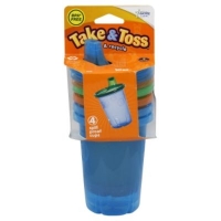 The First Years Learning Curve Take & Toss Cups, Spill Proof, 10 Oz, 9M+, 4 cups